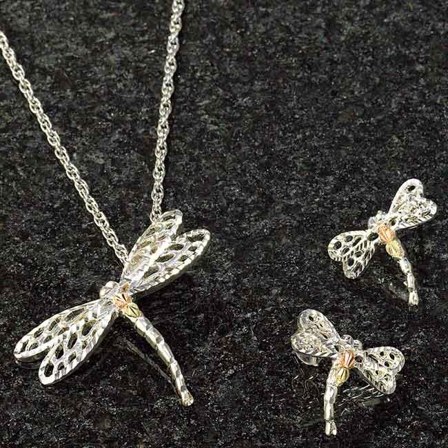 Silver Dragonfly Necklace & Earrings - Wild Wings