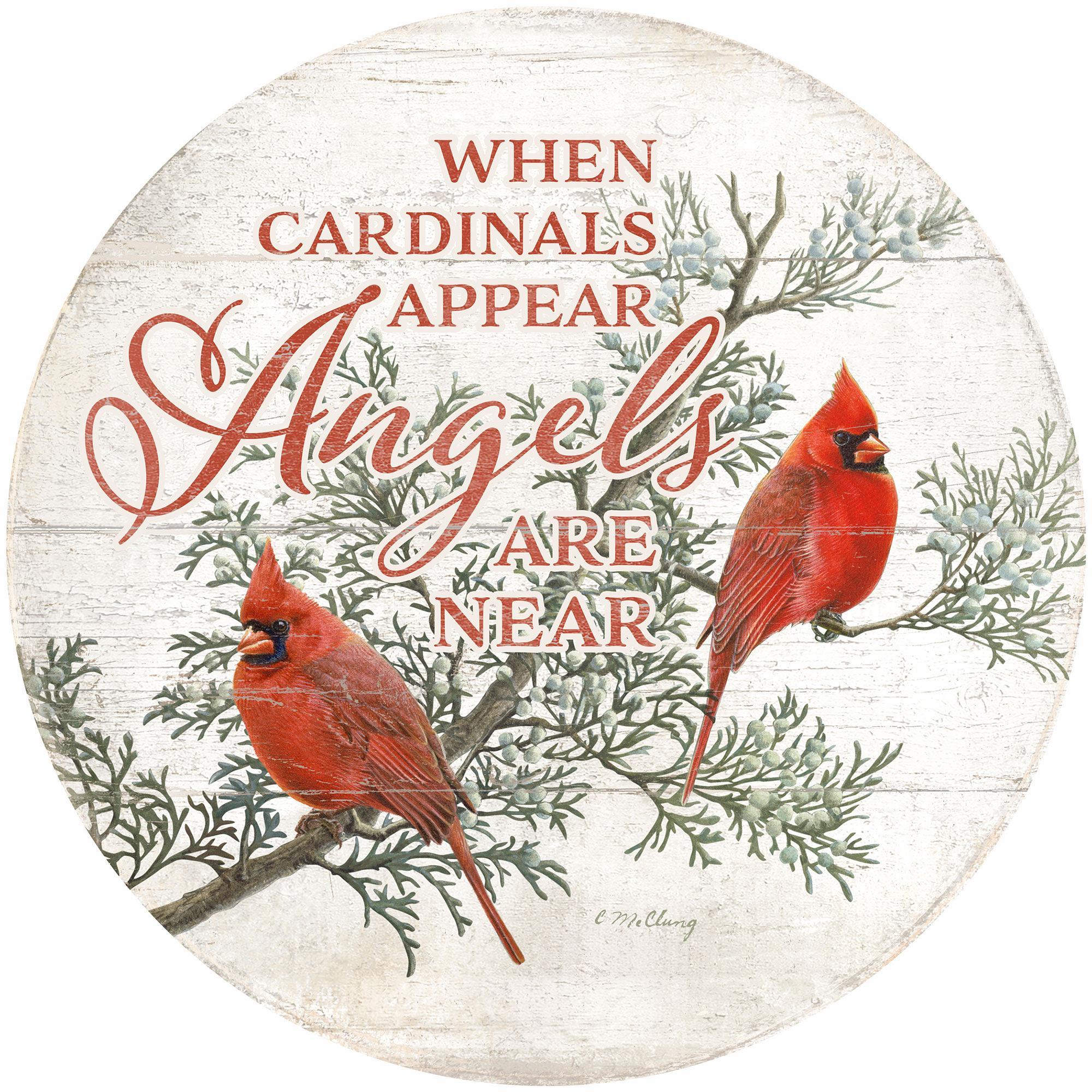 Angels are Near - Cardinals 12" Round Wood Sign - Wild Wings