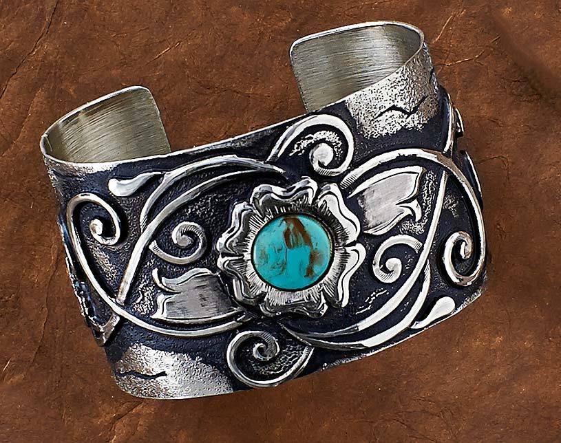 Antiqued Silver and Turquoise Cuff Bracelet - Wild Wings