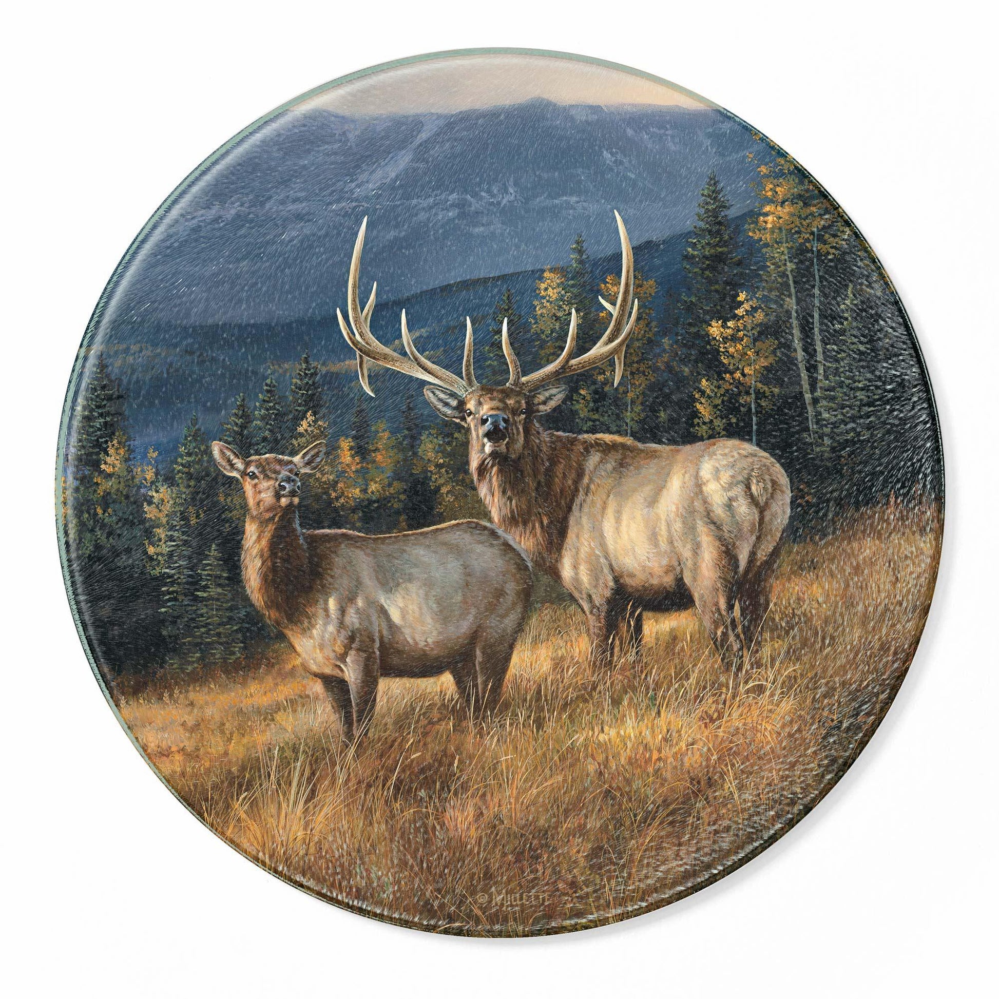 Autumn Gold—Elk Round Cutting Board - Wild Wings