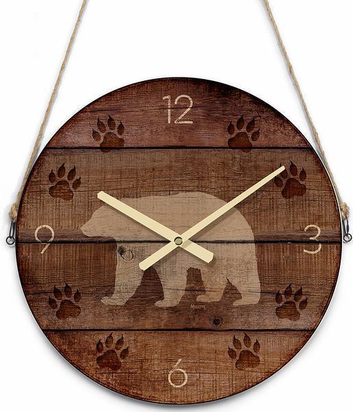 Bear Tracks and Silhouette 21" Round Clock - Wild Wings