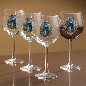 Black Bear Red Wine Glasses - Wild Wings