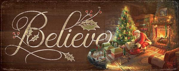 Believe—Santa 12" x 30" Wood Sign - Wild Wings