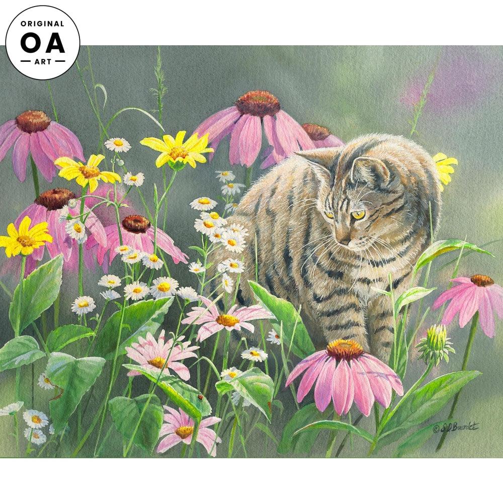 Benny in Wildflowers—Cat Original Watercolor Painting - Wild Wings