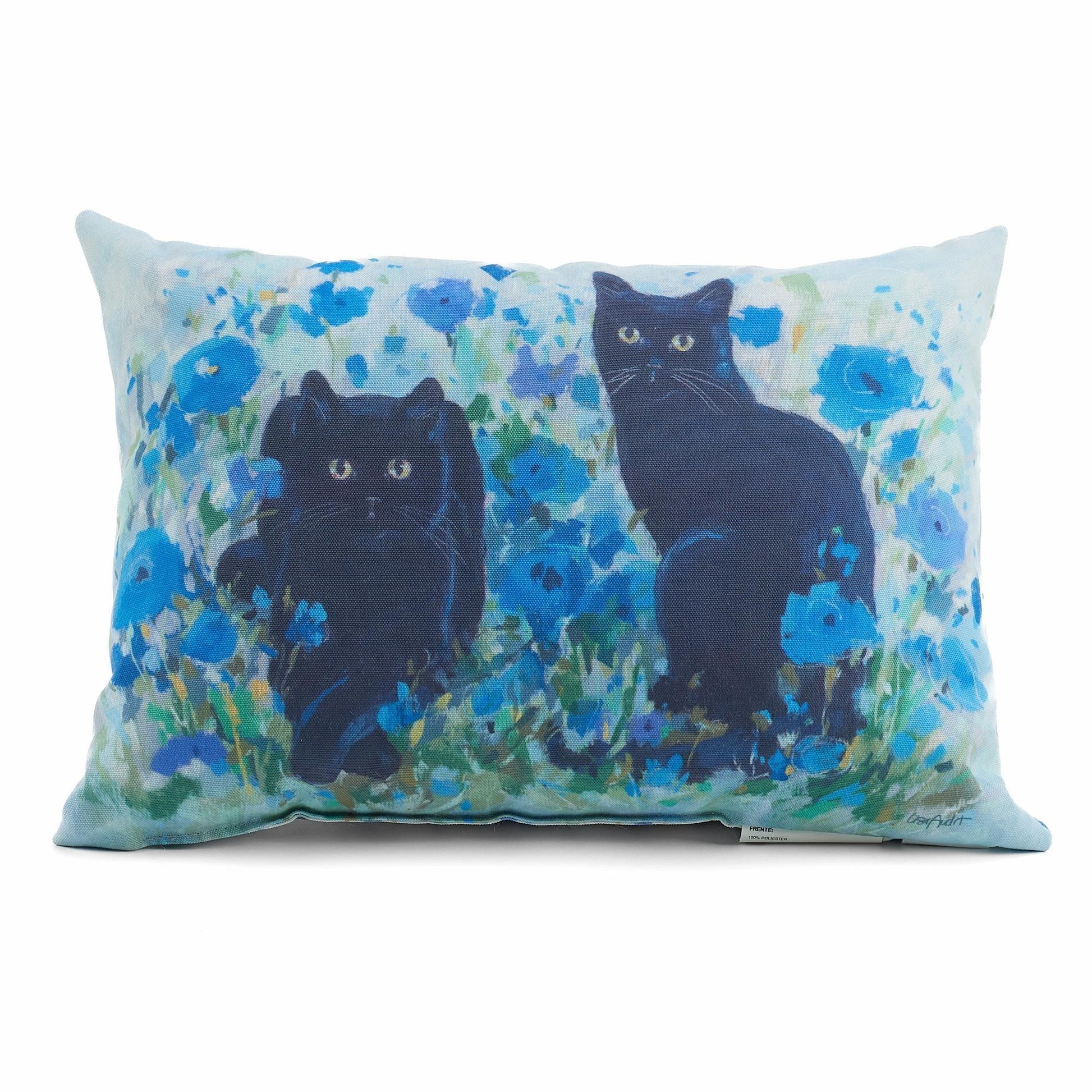 Cats in Bloom—Black Cat Decorative Pillow - Wild Wings