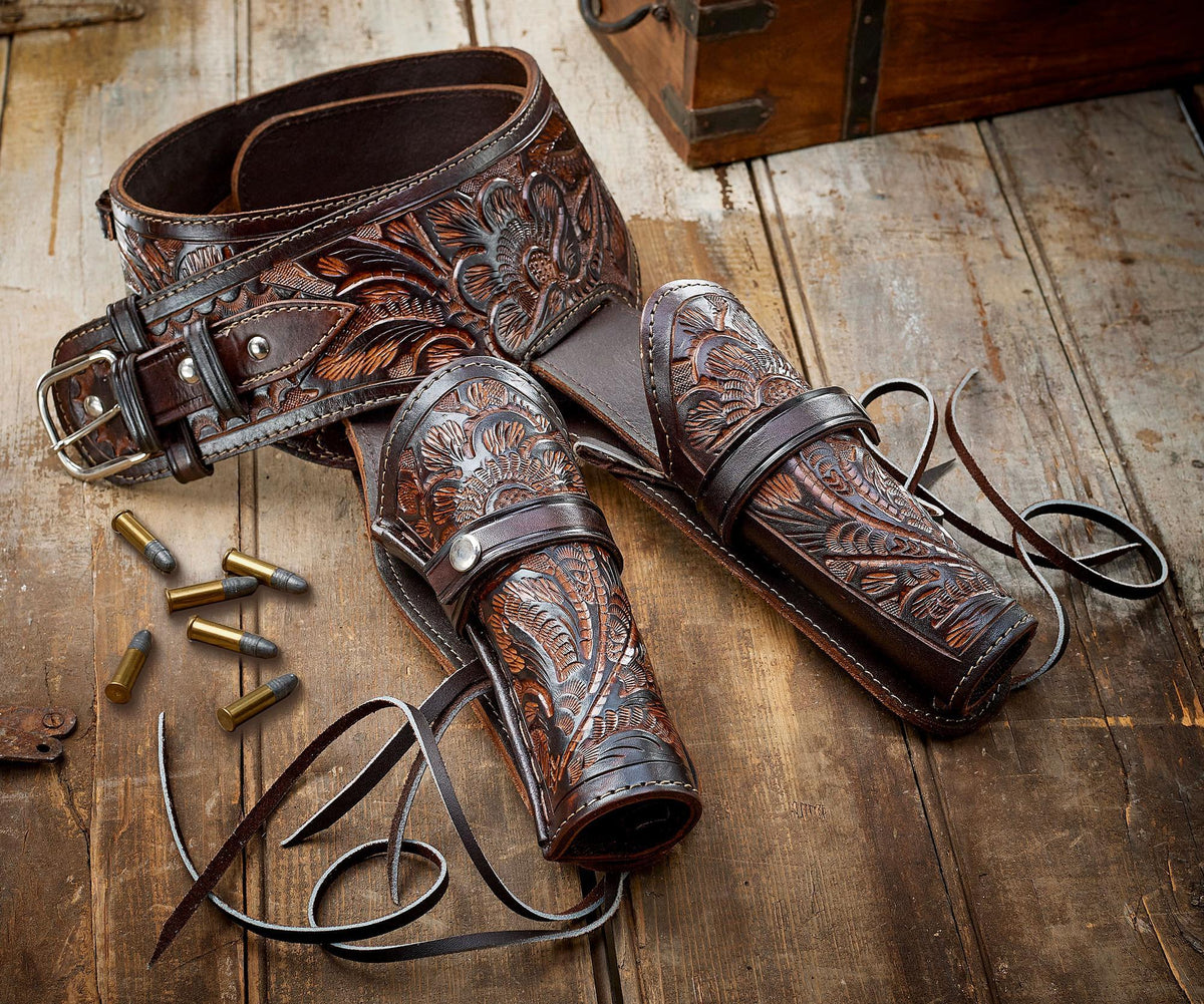 Brown Leather Double Holster Belt - Wild Wings