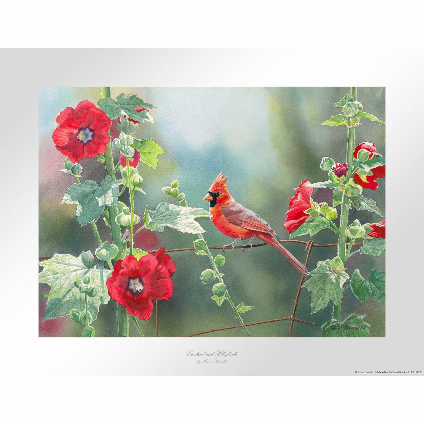 Cardinal and Hollyhocks Paper Print - Wild Wings