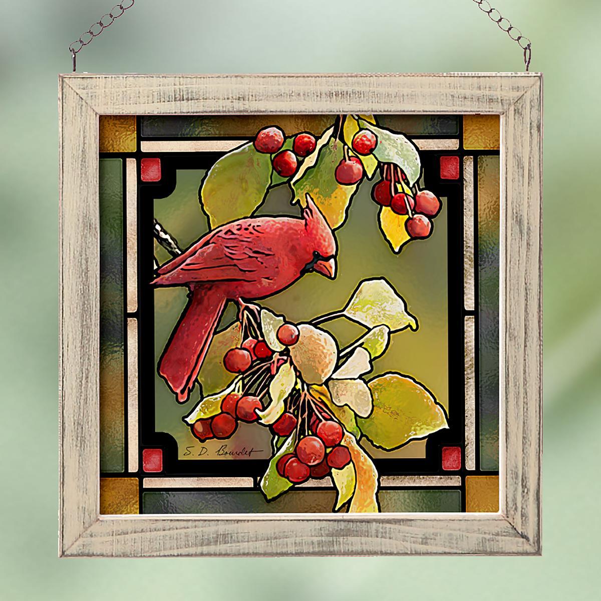 Cardinal & Crabapples Stained Glass Art - Wild Wings