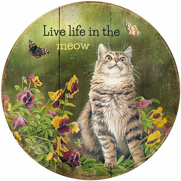 Live Life in the Meow 12" Round Wood Sign - Wild Wings