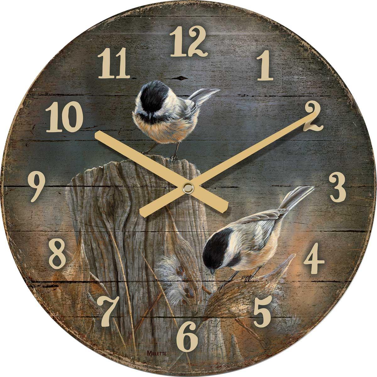Autumn - Black-capped Chickadees 21" Round Clock - Wild Wings