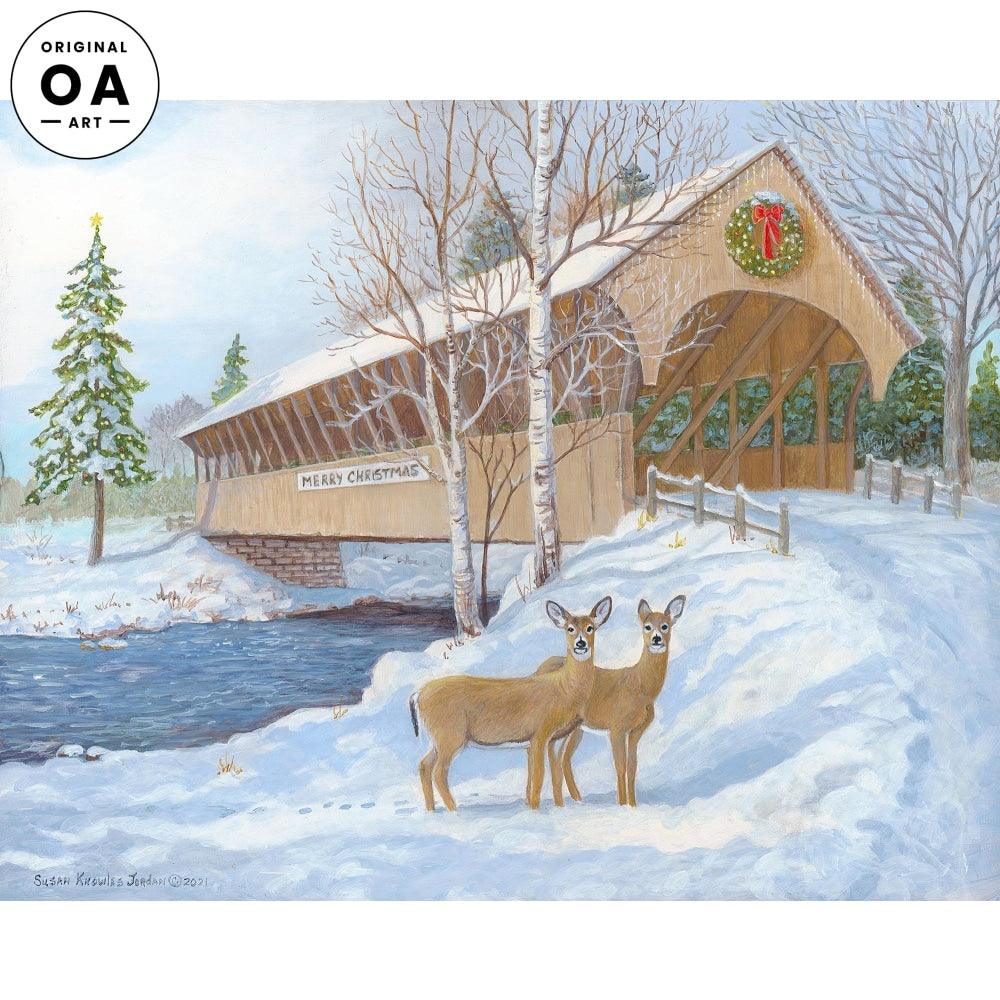 Christmas Bridge—Whitetail Deer Original Acrylic Painting - Wild Wings