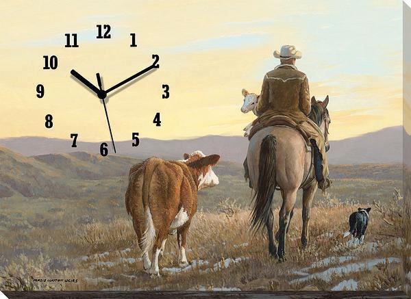 Almost Home - Cowboy Canvas Clock - Wild Wings