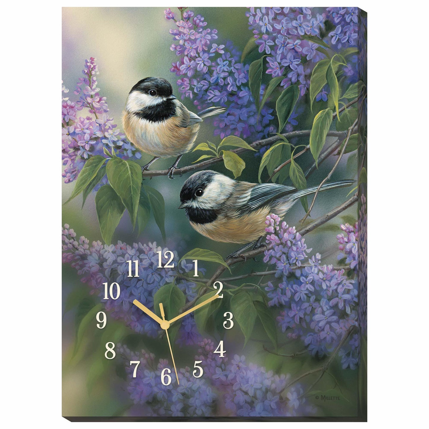 Chickadees & Lilacs Canvas Clock - Wild Wings