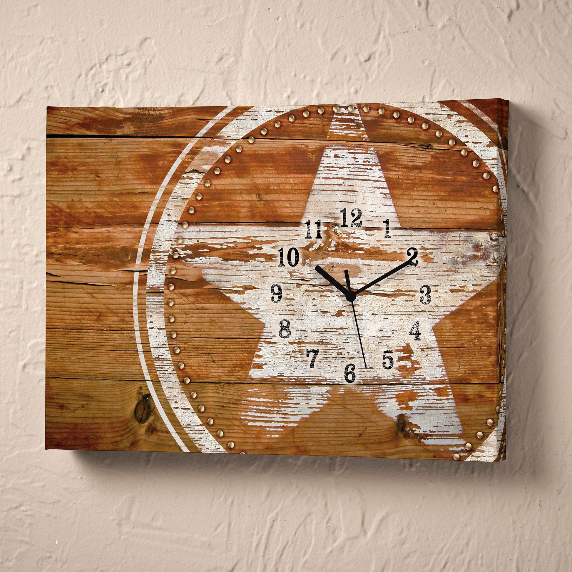 Studded Lone Star Canvas Clock - Wild Wings