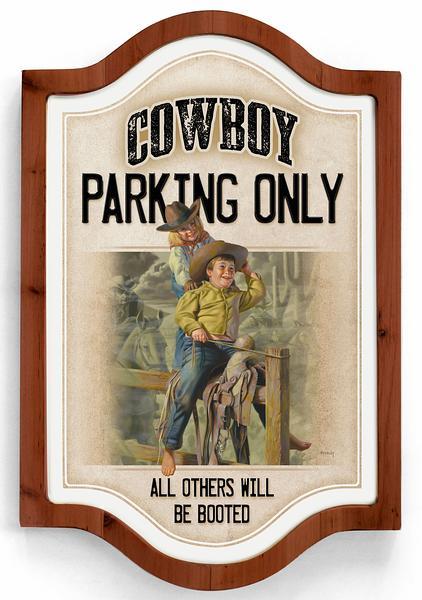 Cowboy Parking Only Vintage Framed Tin Sign - Wild Wings