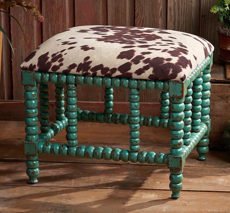 Cowhide & Turquoise Bench - Wild Wings