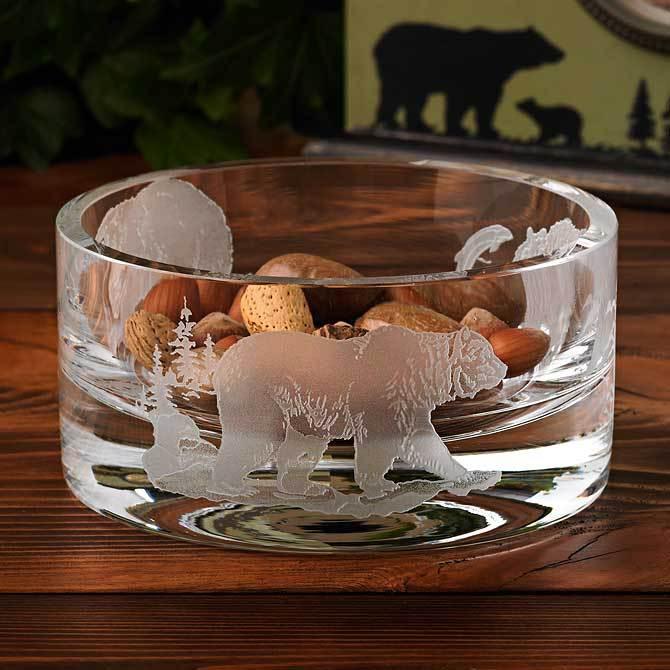 Bear Etched Crystal Bowl - Wild Wings