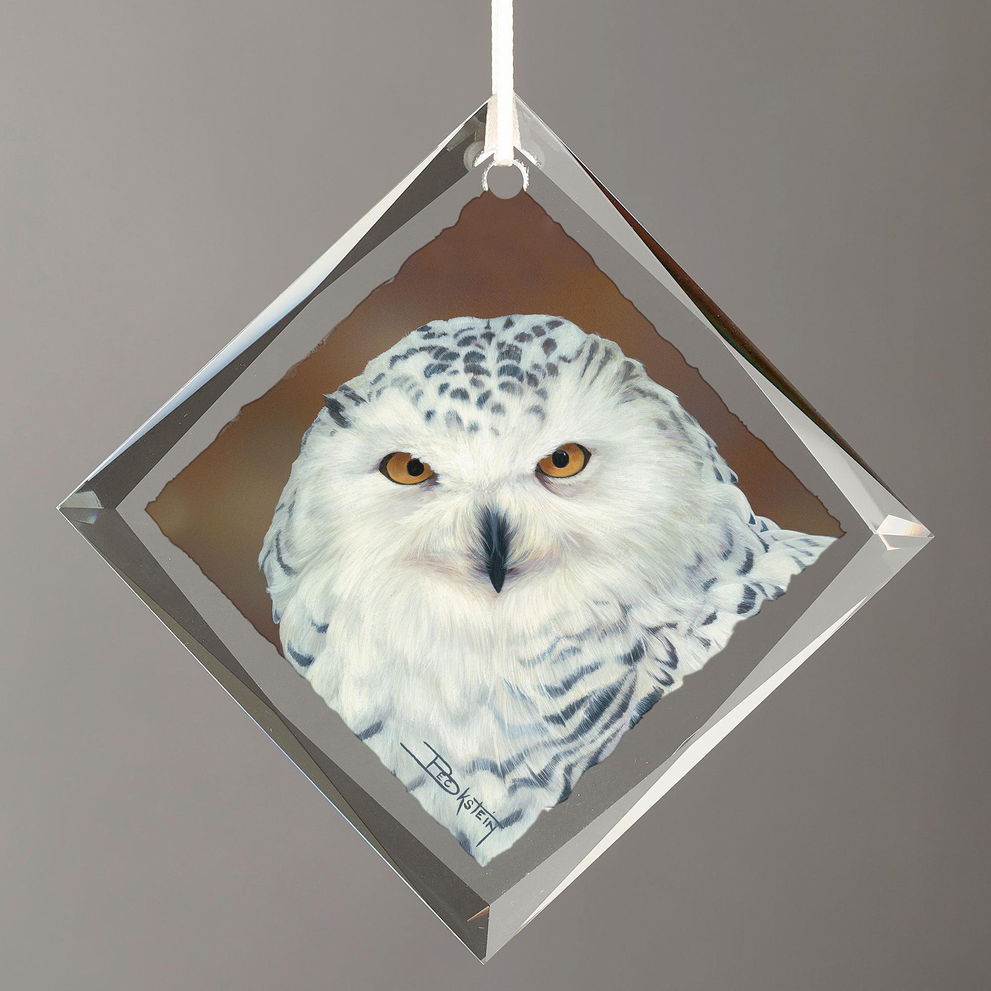 Elegance - Snowy Owl Diamond-Shape Glass Ornament - Wild Wings
