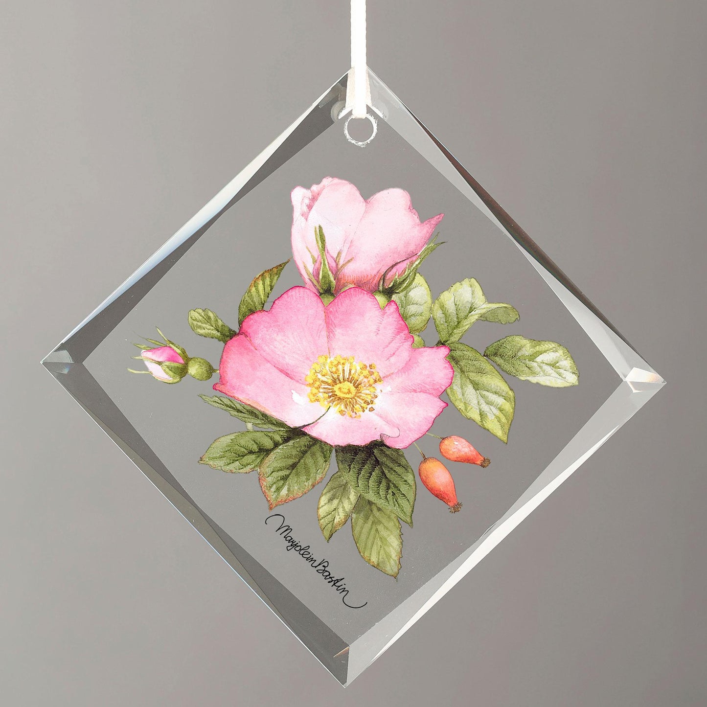 Double Pink Roses Diamond-Shape Glass Ornament - Wild Wings