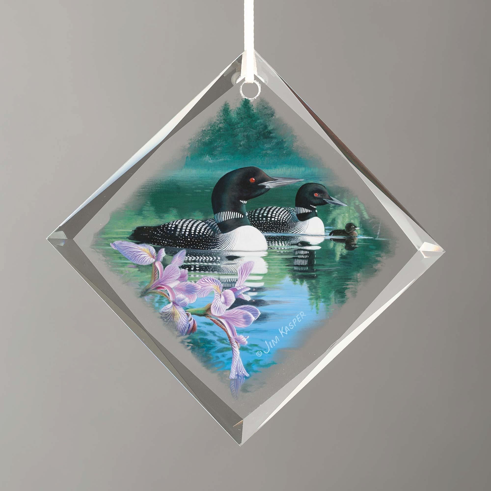 Iris Cove—Loons Diamond-Shape Glass Ornament - Wild Wings