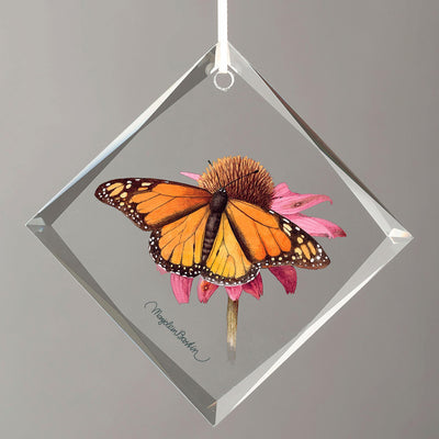 Monarch on Echinacea Diamond-Shape Glass Ornament - Wild Wings