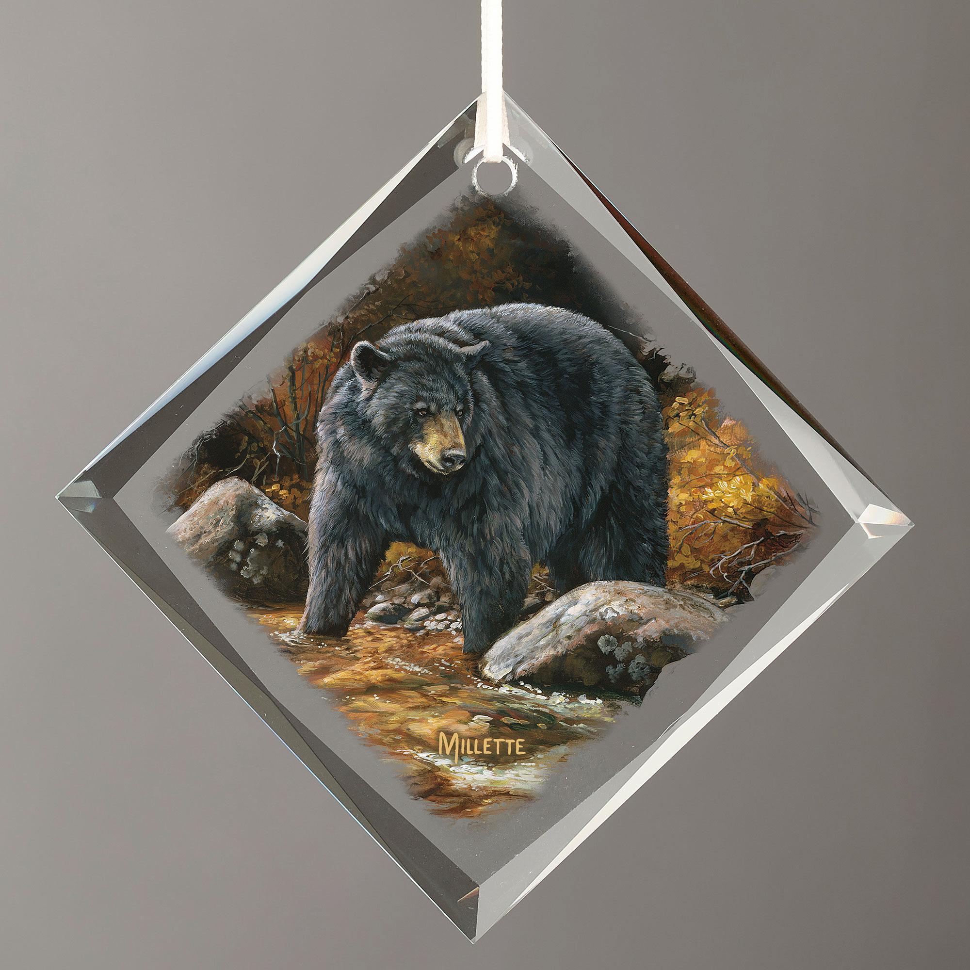 Streamside - Black Bear Diamond-Shape Glass Ornament - Wild Wings