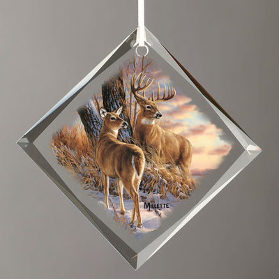 Twilight Escapade - Whitetail Deer Diamond-Shape Glass Ornament - Wild Wings