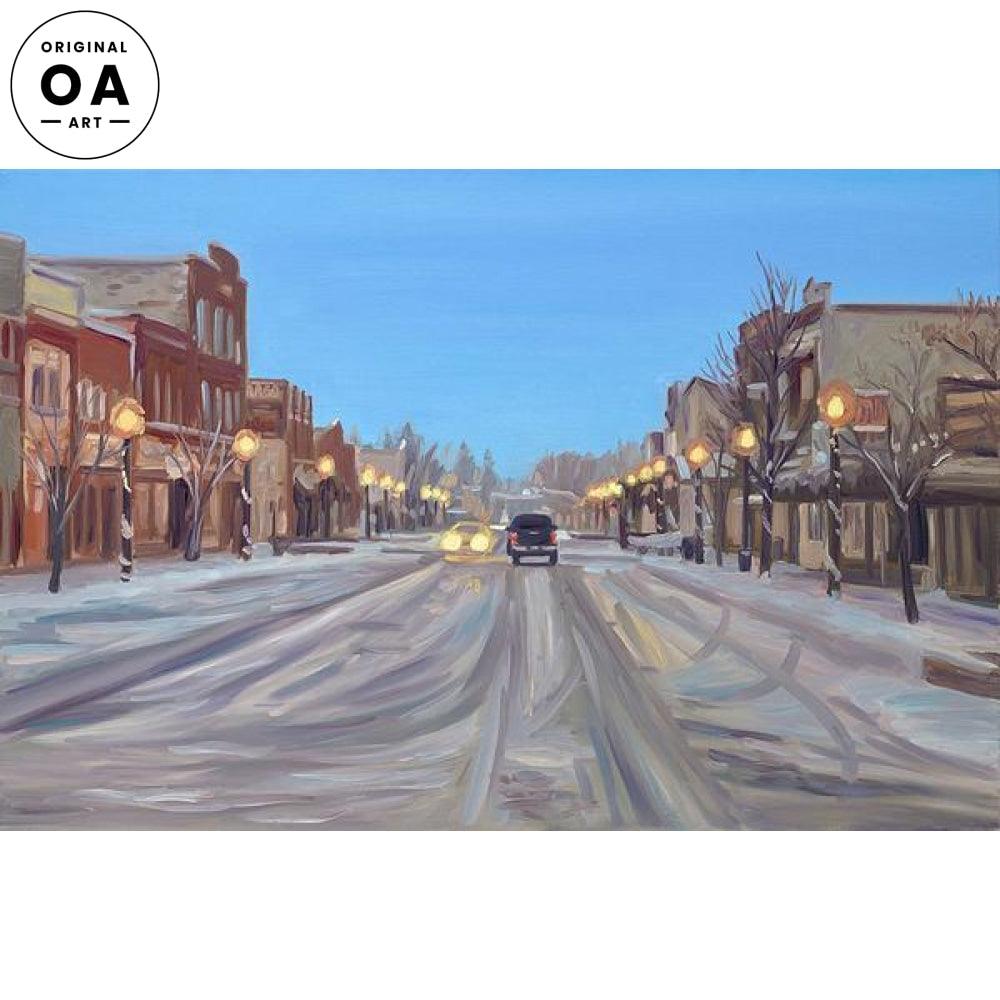Downtown Street in Winter Original Oil Painting - Wild Wings