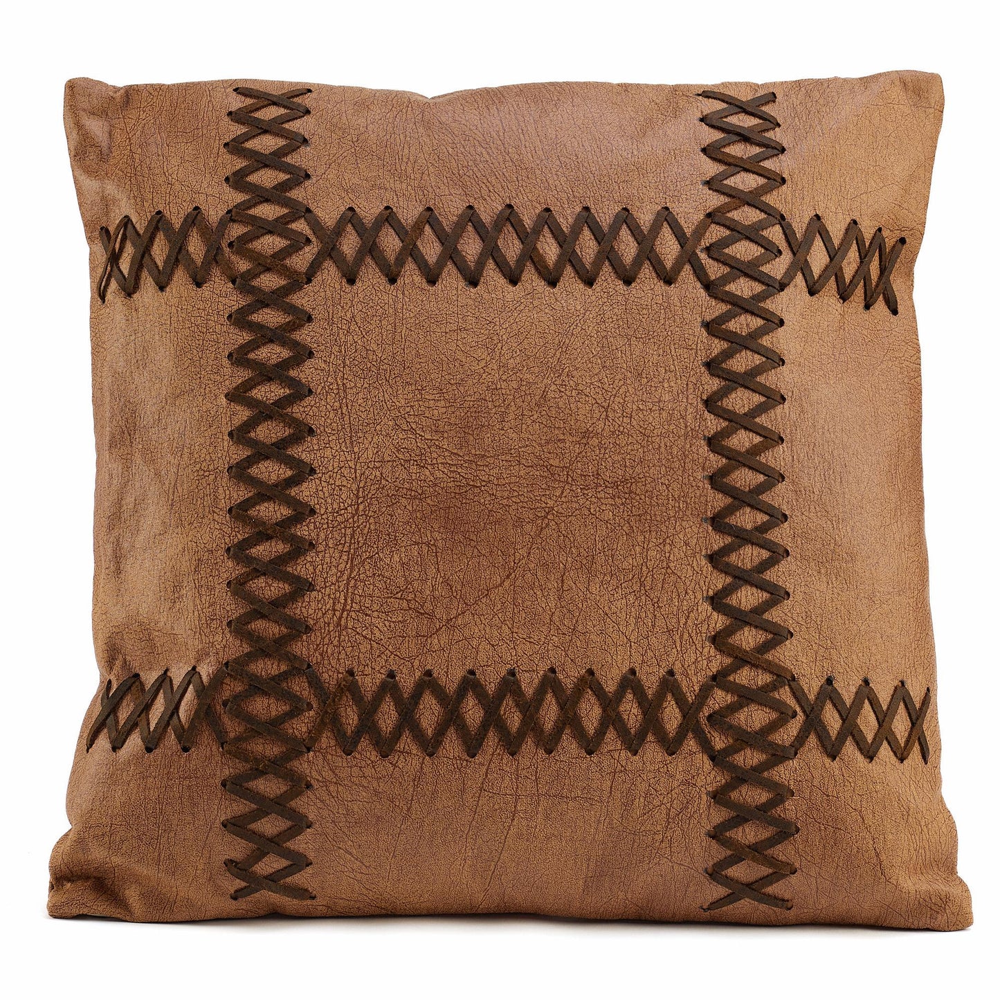 Faux Leather Stitched Pillow - Wild Wings