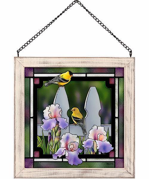 Picket Fence - Goldfinches Stained Glass Art - Wild Wings
