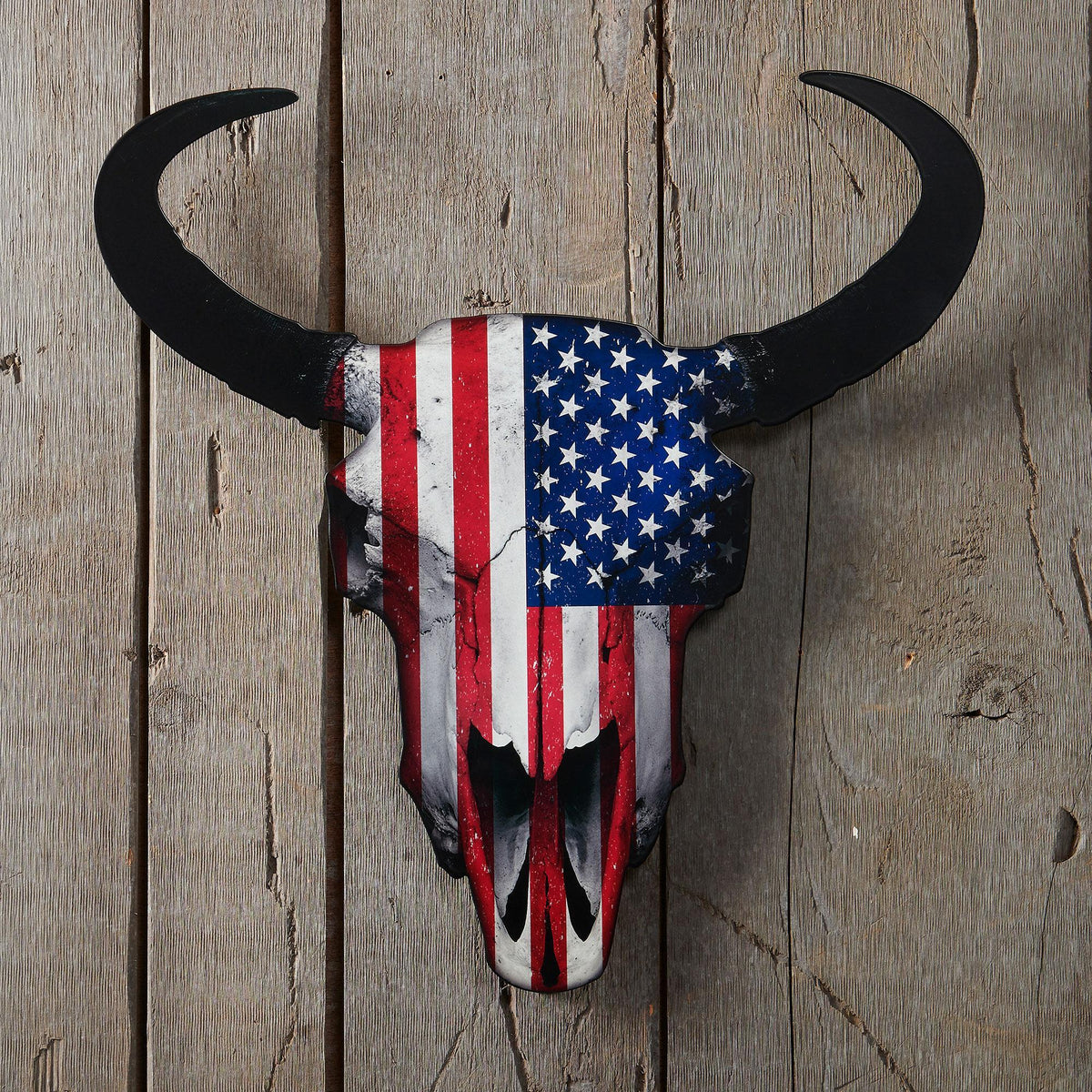 Flag Bison Skull Metal Wall Art - Wild Wings