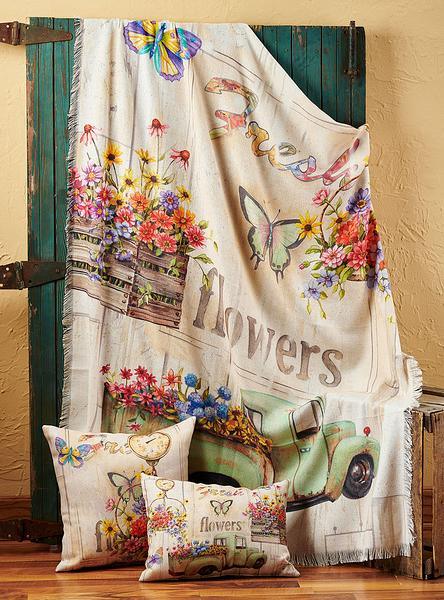 Country Fresh Flowers Throw and Pillows - Wild Wings