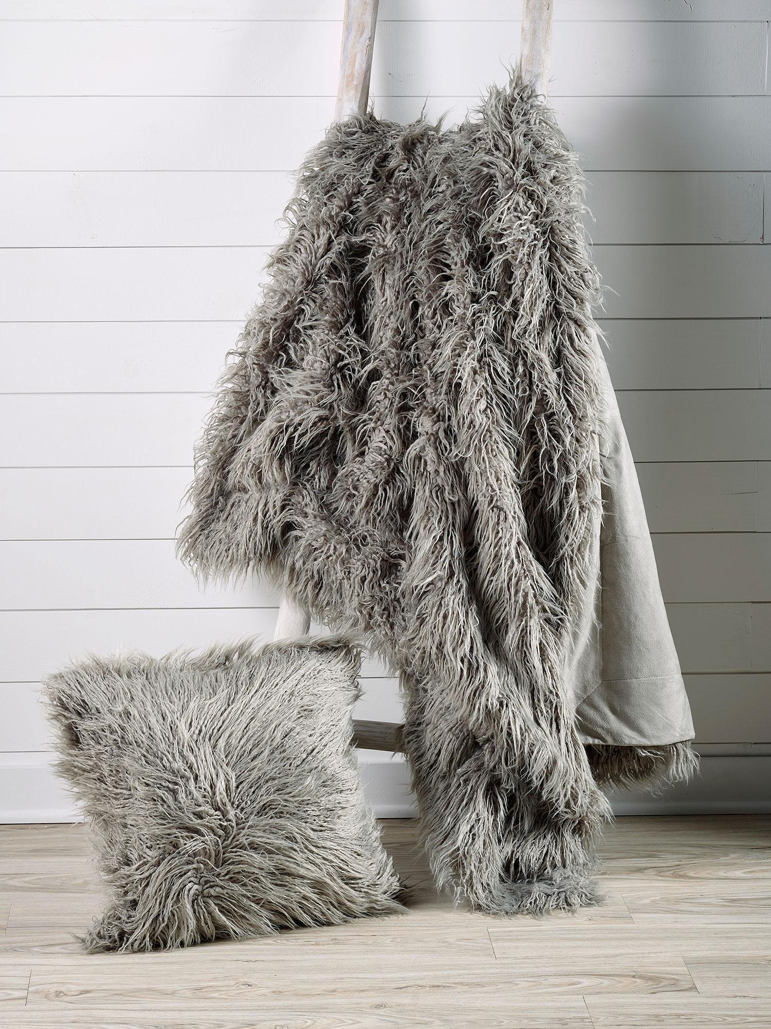 Gray Mongolian Faux Fur Throw Blanket - Wild Wings