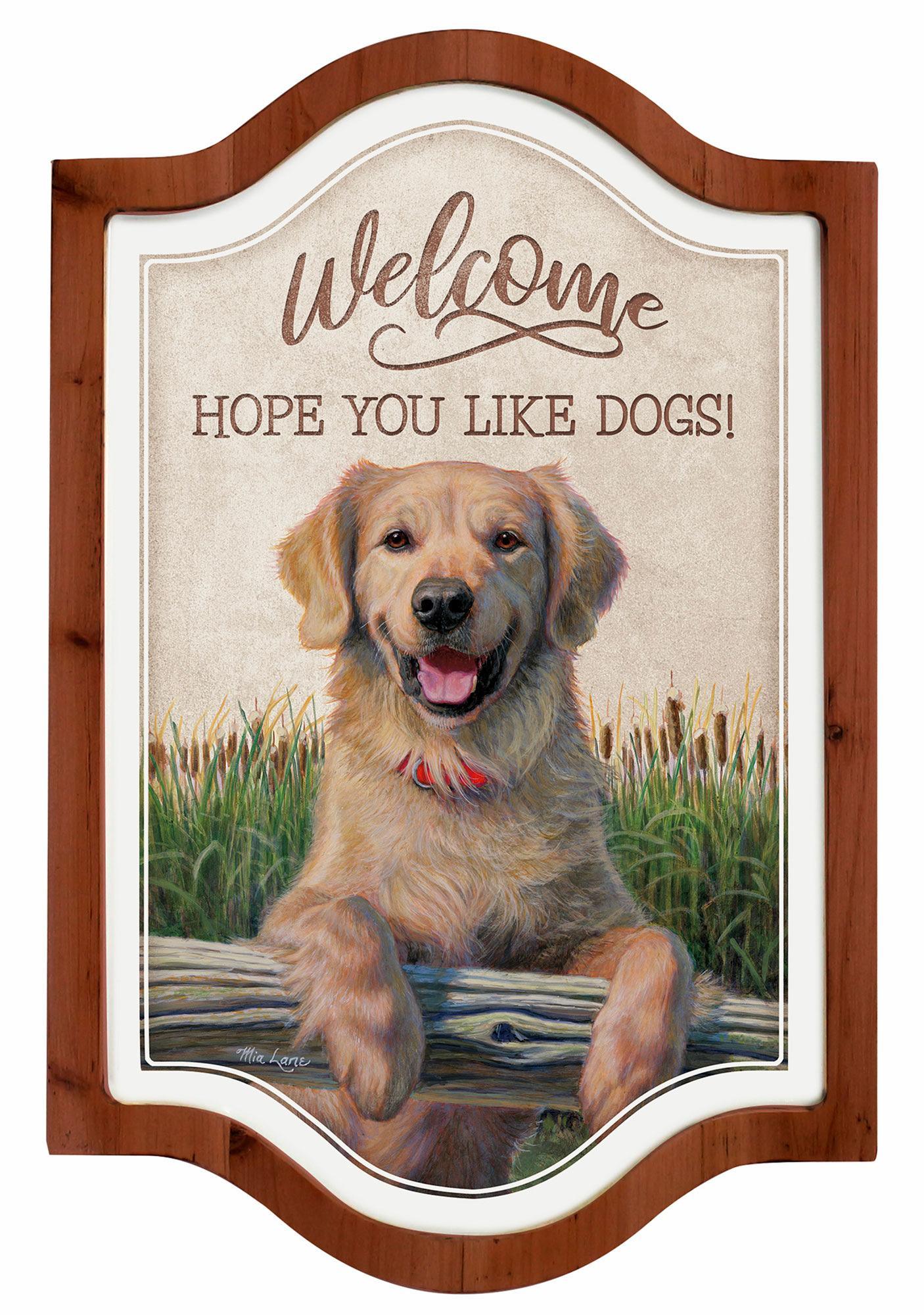 Hope You Like Dogs—Golden Retriever Vintage Framed Tin Sign - Wild Wings