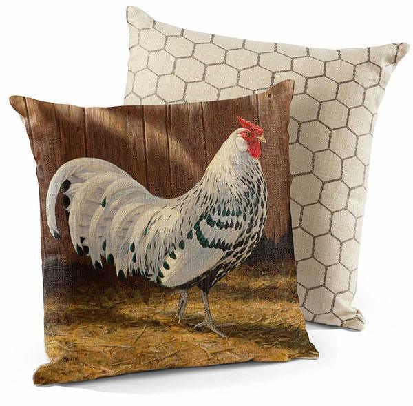 Hamburg—Silver Spangled Rooster 18" Decorative Pillow - Wild Wings