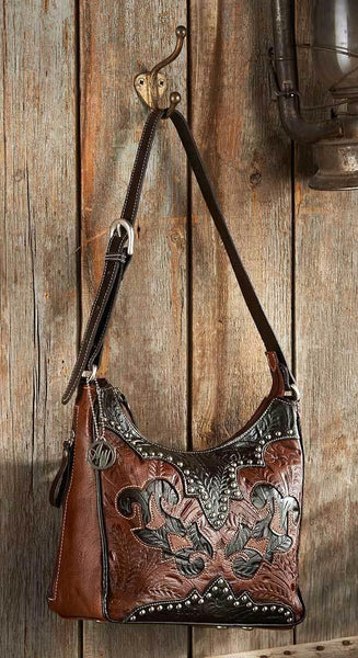 Wild Wings Tooled Leather Barrel Handbag