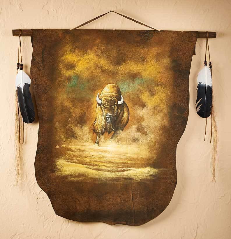 Handpainted Leather Bison Wall Decor - Wild Wings