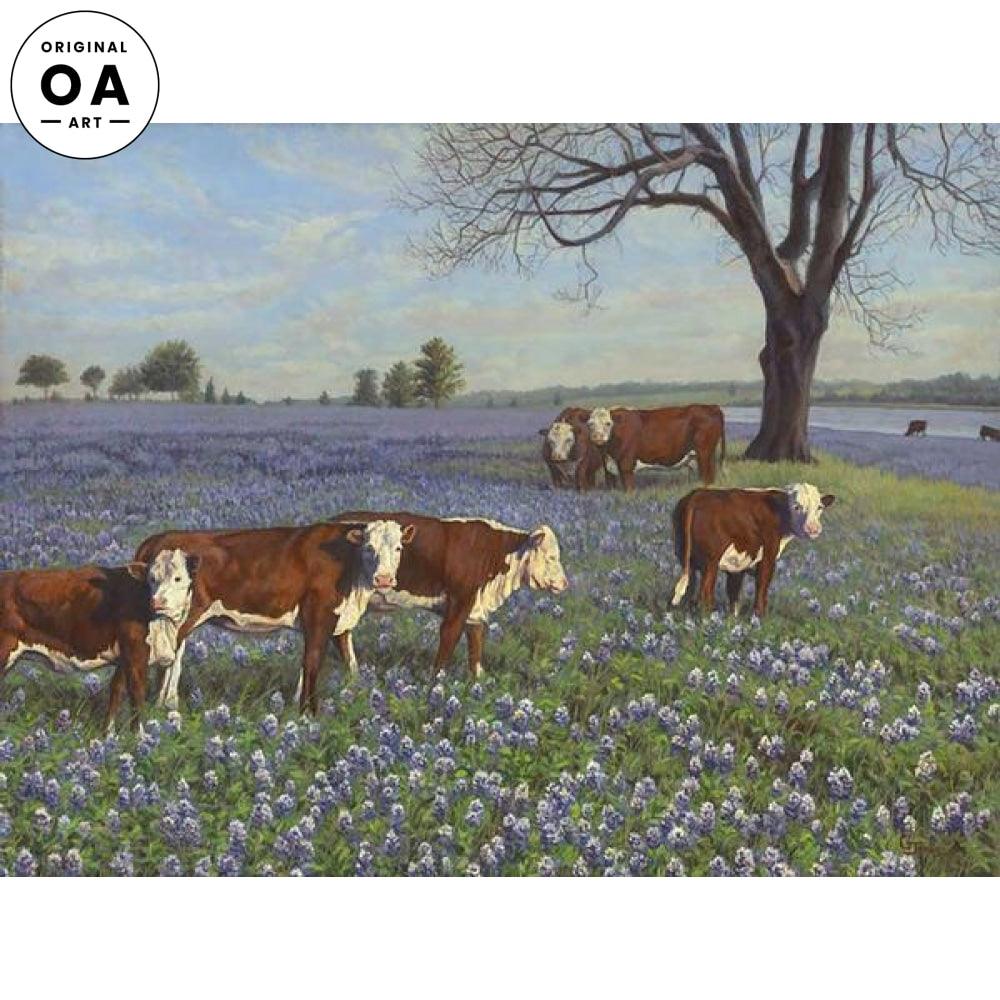 Herefords & Blue Bonnets Original Oil Painting - Wild Wings