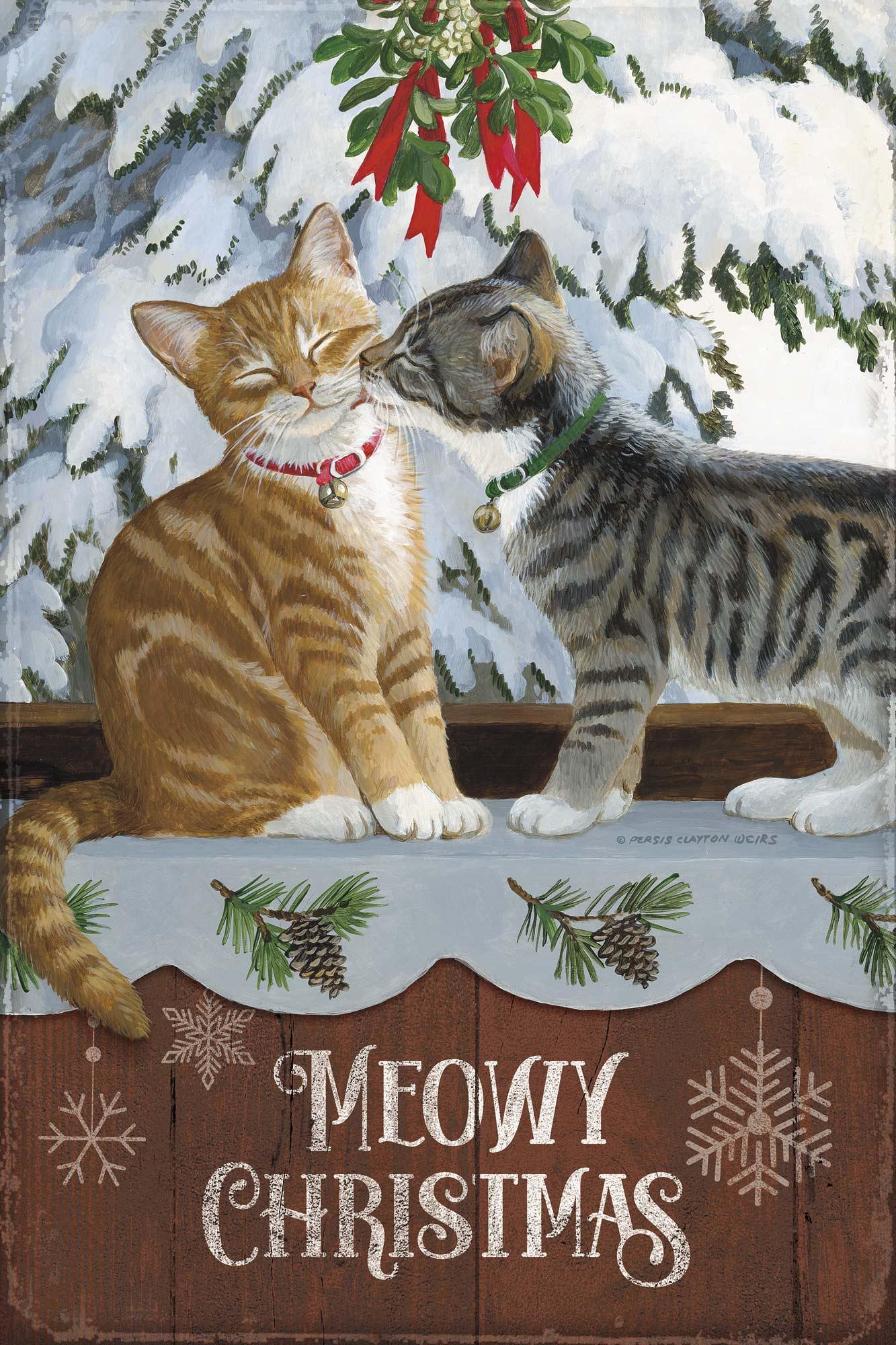 Holiday Tradition—Cats; Meowy Christmas 12" x 18" Wood Sign - Wild Wings