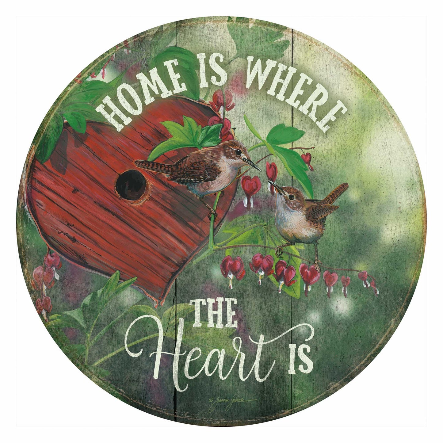 Home is Where the Heart Is 12" Round Wood Sign - Wild Wings