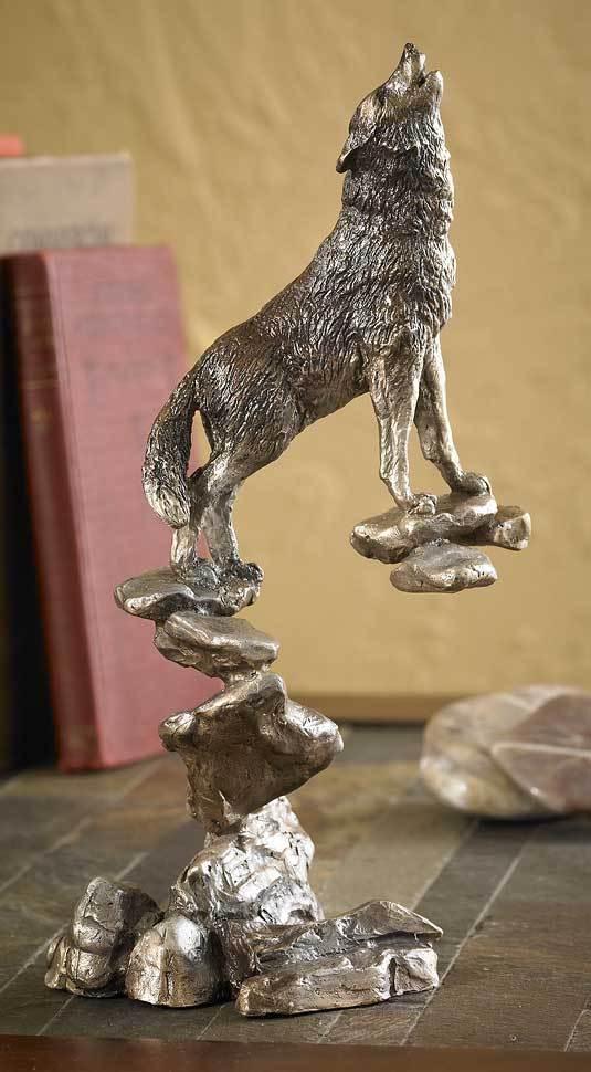 Howling Wolf on Rocks Bronze Sculpture - Wild Wings