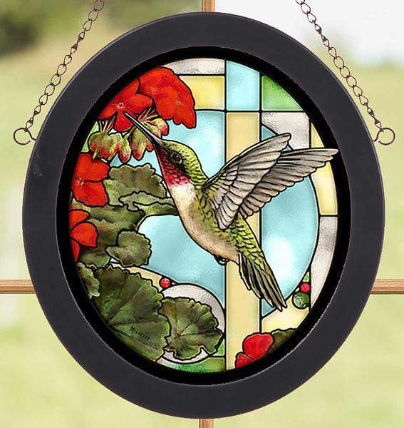 Hummingbird & Geraniums Stained Glass Art - Wild Wings