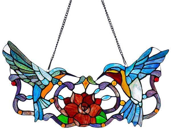 Hummingbirds and Flower Stained Glass - Wild Wings