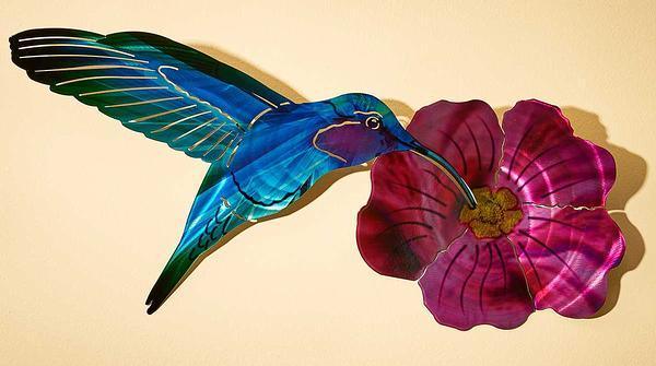Hummingbird with Fuschia Metal Wall Art - Wild Wings