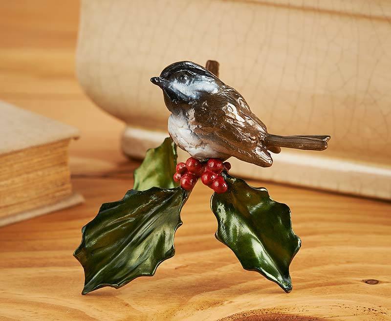 Joy of the Season Chickadee and Holly Sculpture - Wild Wings