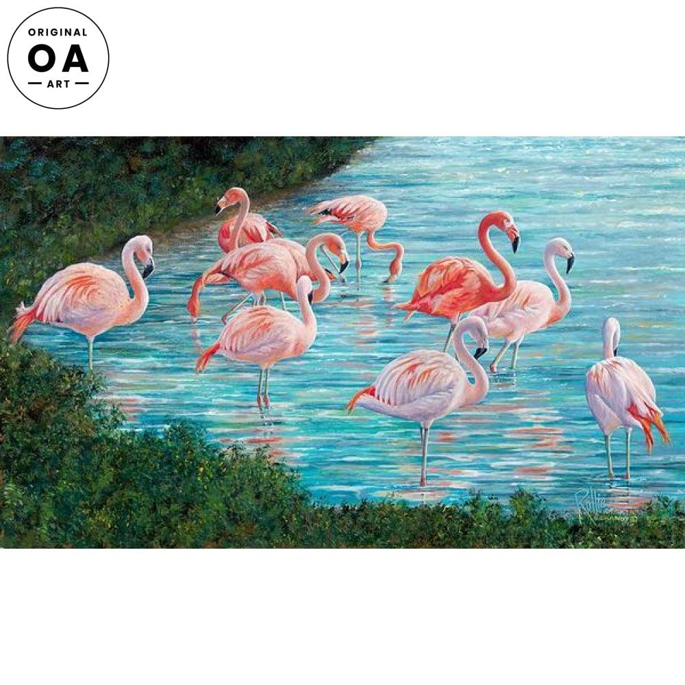 Knee Deep—Flamingos Original Acrylic Painting - Wild Wings