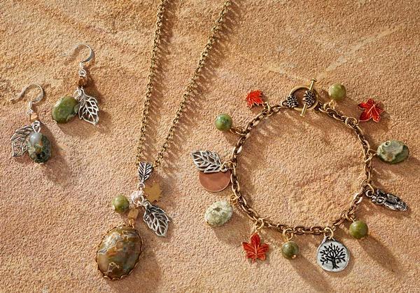 Changing Seasons — Leaf and Stone Necklace, Earrings & Bracelet - Wild Wings