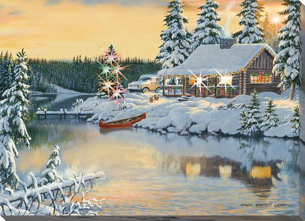 Cabin on the River Lighted Wrapped Canvas - Wild Wings