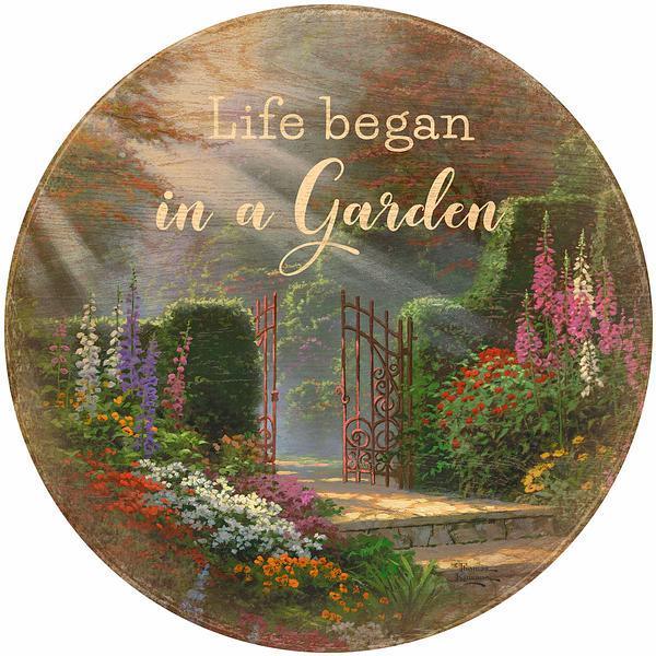Life Began in a Garden 21" Round Wood Sign - Wild Wings