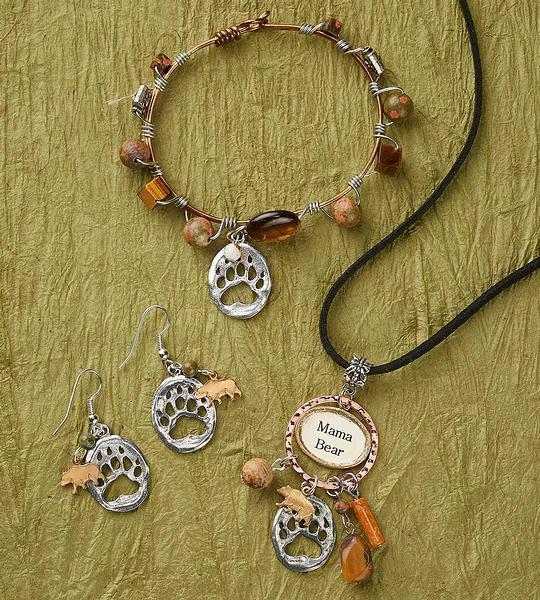 Mama Bear Necklace, Earrings & Bracelet - Wild Wings